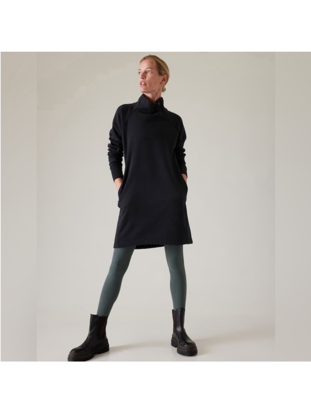 Athleta Black Funnel-Neck Sweater Dress